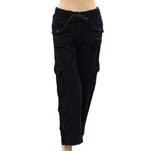 Free People Cargo Trousers Pants Low-Rise Denim Solid Smocked Cotton XS 287262